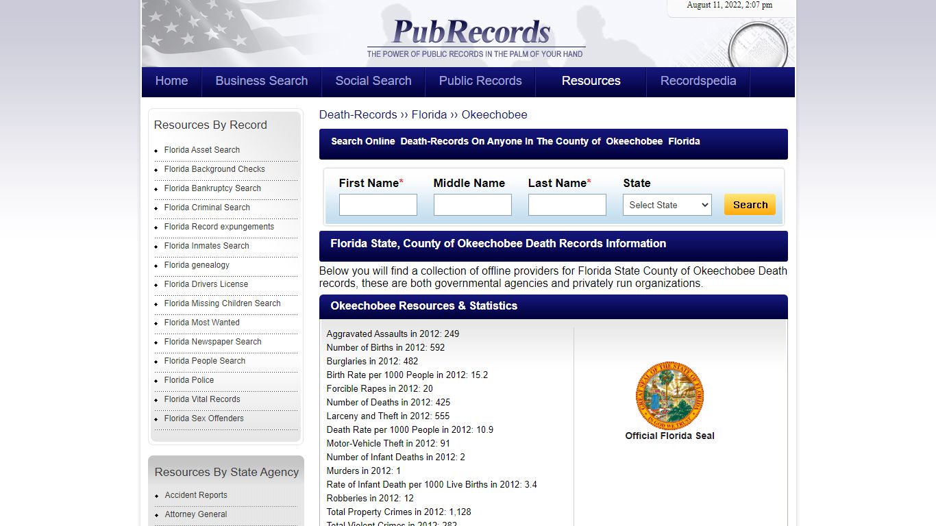 Okeechobee County, Florida Death Records
